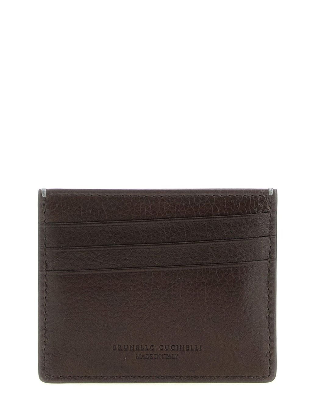 Brunello Cucinelli Brown Grained Leather Cardholder for men