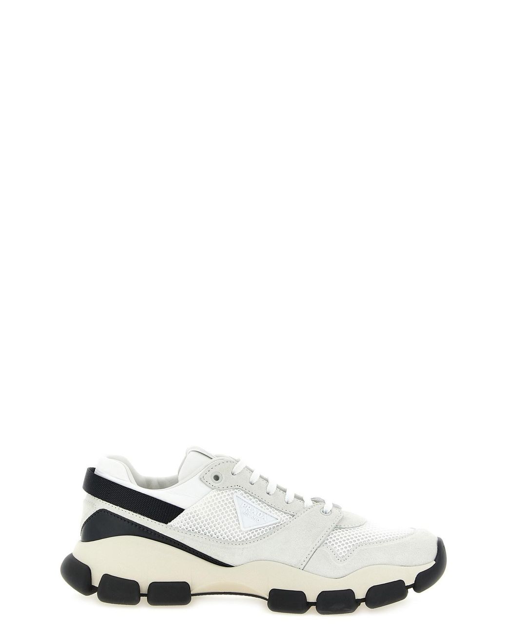 Prada White Mesh And Suede Sneakers