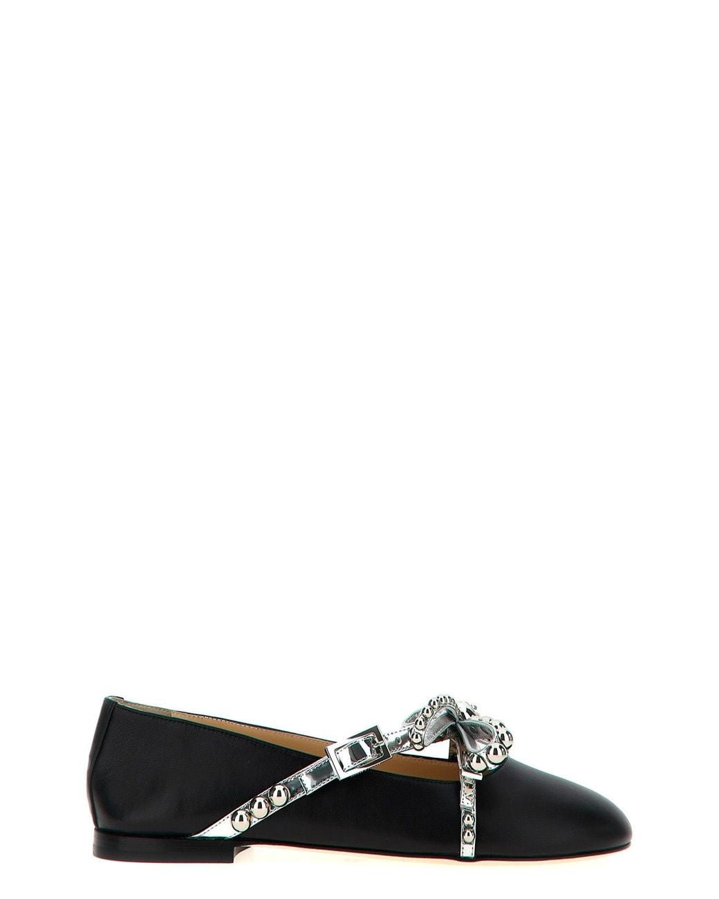 Mach & Mach Black 'Crystal Studs' Ballet Flats
