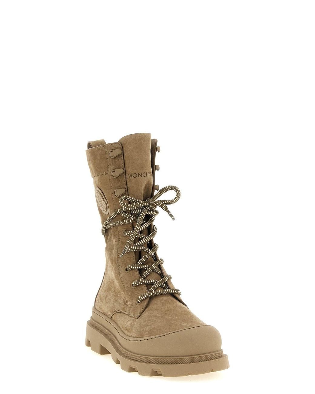 Moncler Brown Nubuck Lace-Up Boots With Lug Sole