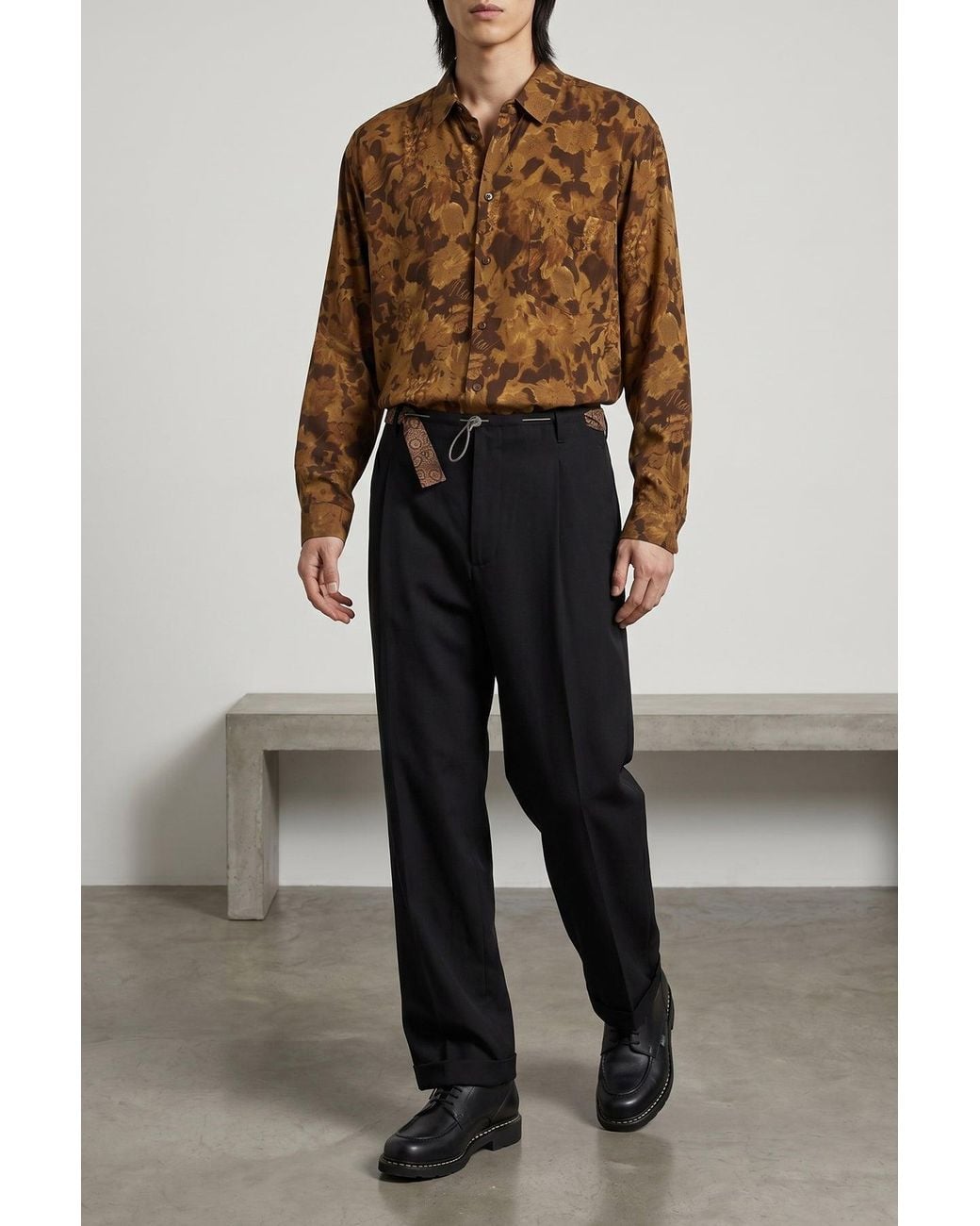 Magliano Brown Printed Shirt With Curved Hem for men