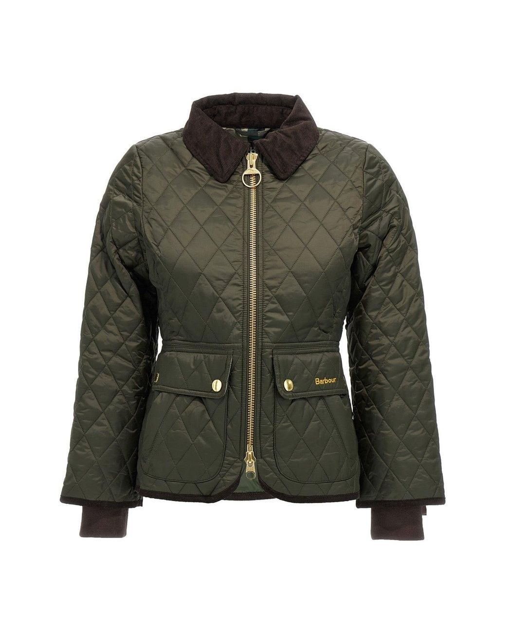 Barbour Green Quilted Jacket With Corduroy Collar