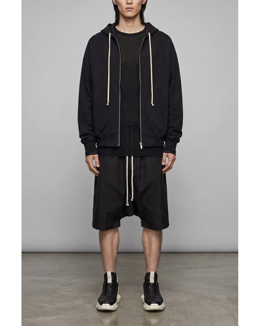 Rick Owens Black Hoodie With Metal Hardware for men