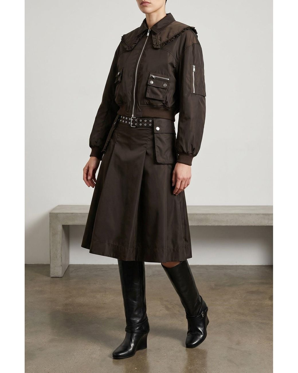 Ganni Black Midi Skirt With Grommet Belt