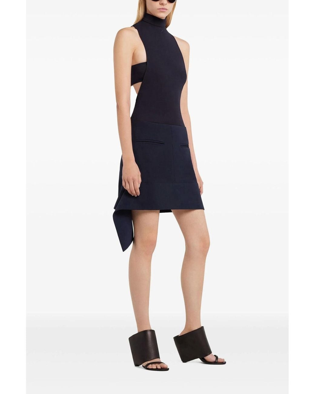 Courreges Black Mini Skirt 'Reversed Belt Crepe Mini Skirt'