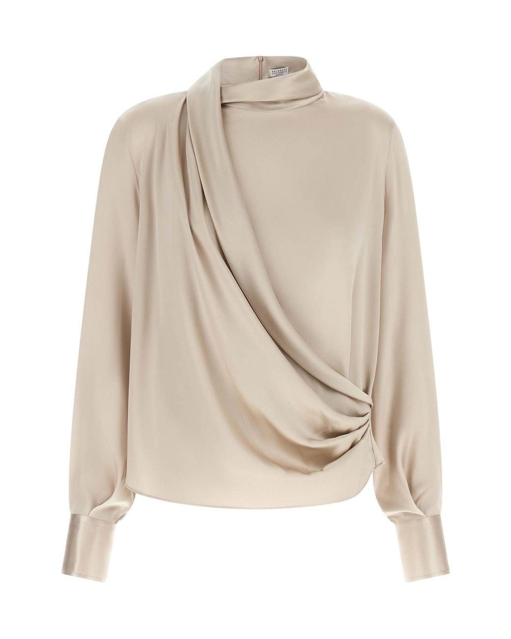 Brunello Cucinelli Natural Asymmetric Draped Blouse