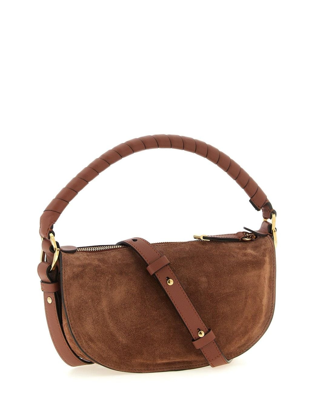 Chloé Brown Chloé Suede Shoulder Bag With Saddle Stitching