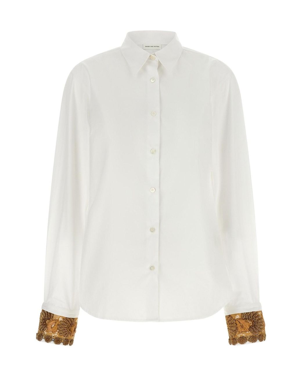 Dries Van Noten White Shirt With Embroidered Cuffs