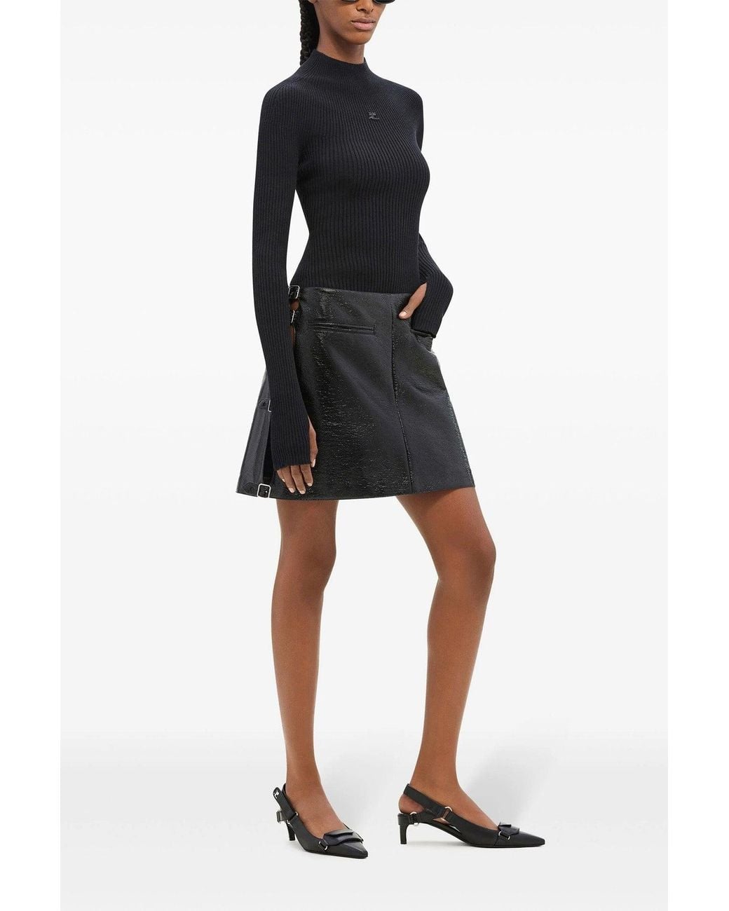 Courreges Black 'Mini Multi Sangle Vinyl' Skirt