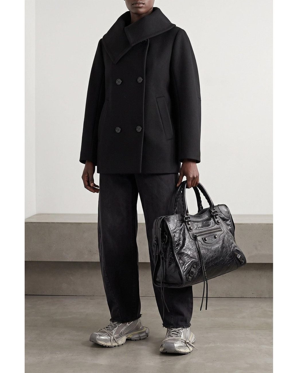 Balenciaga Black Asymmetric High-Collar Caban