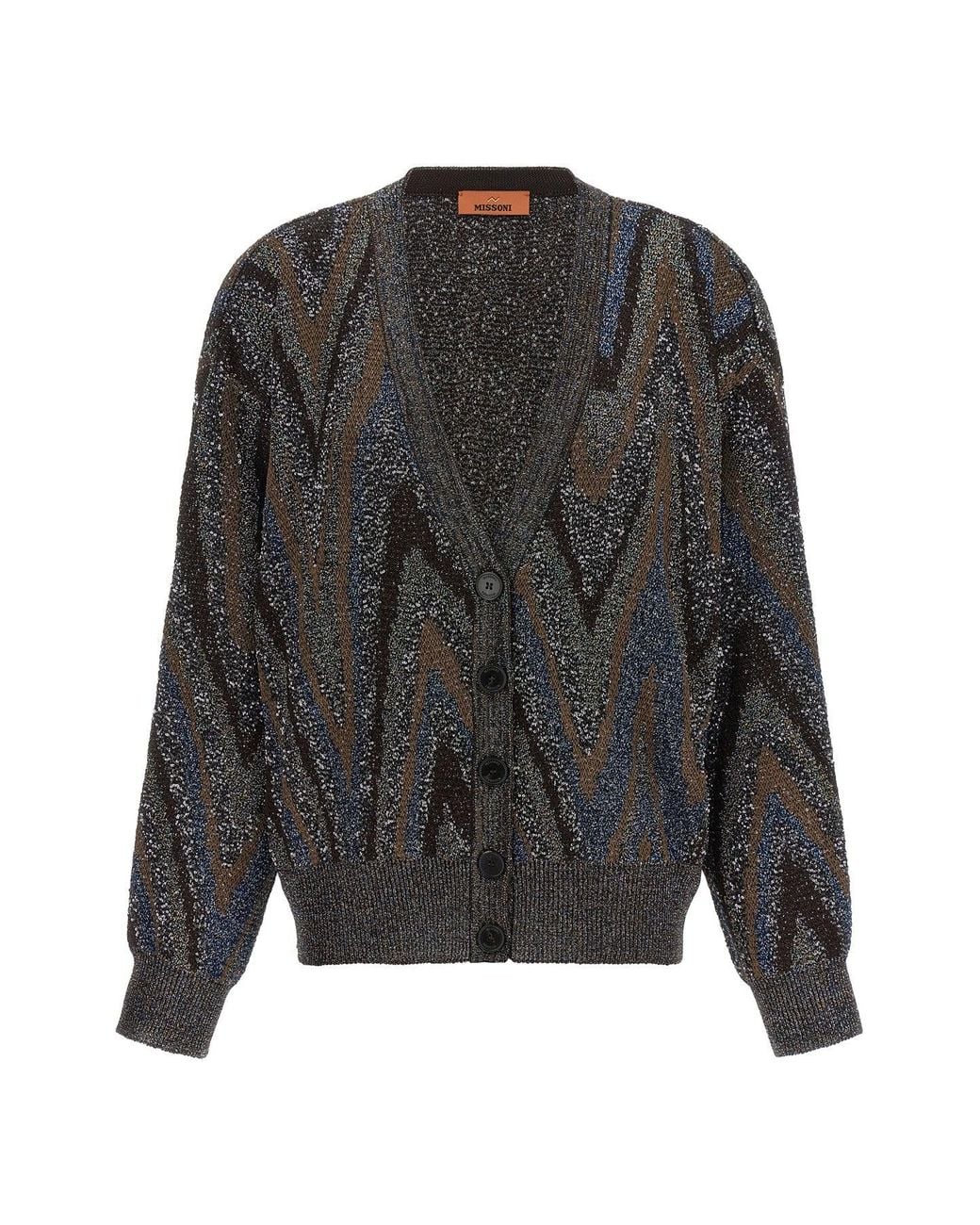 Missoni Black Sequin Zigzag Knit Cardigan