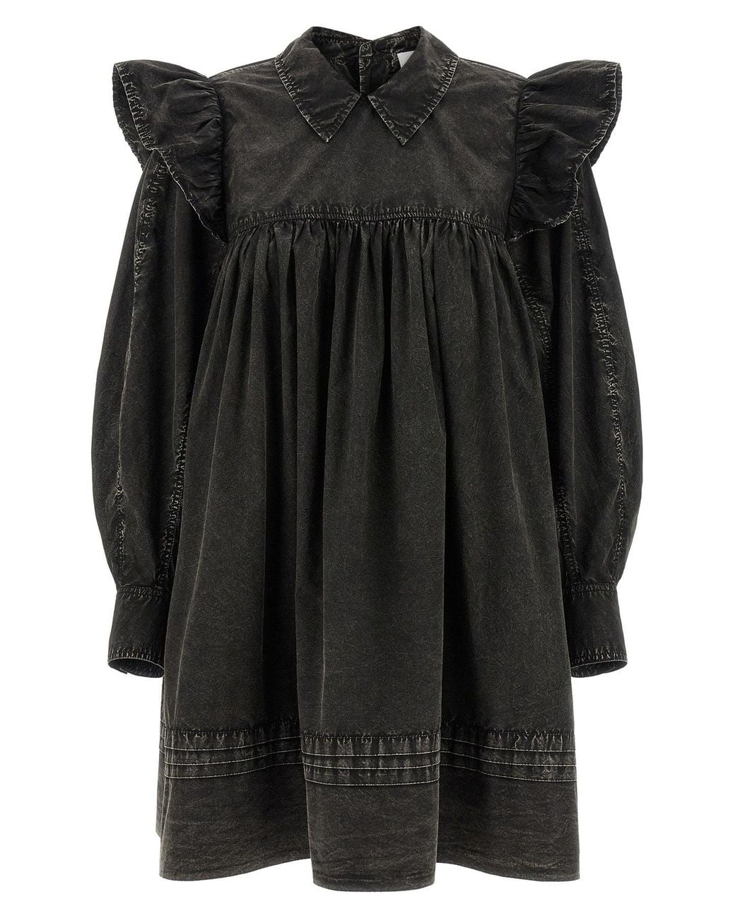 Ganni Black Mini Dress With Ruffled Shoulders