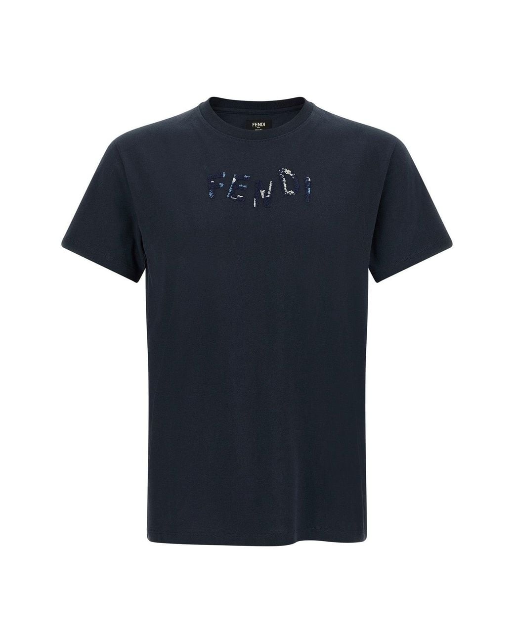 Fendi Black Embroidered Logo T-Shirt for men