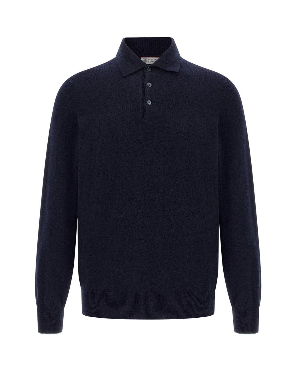 Brunello Cucinelli Blue Pure Cashmere Polo With Ribbed Trims for men