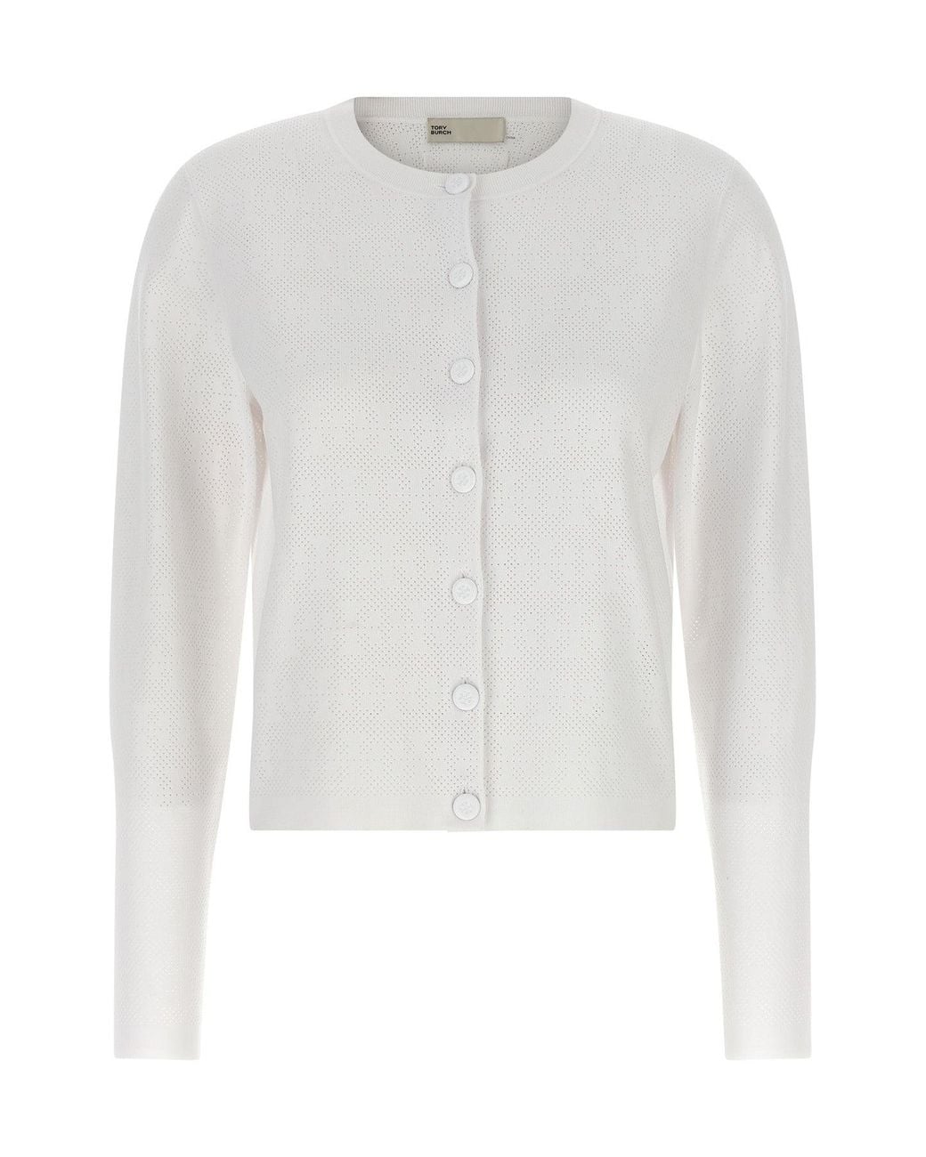 Tory Burch White Pointelle Knit Cardigan