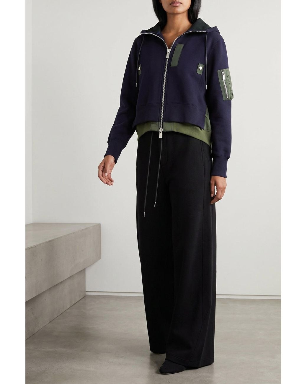 Sacai Blue Hybrid Hoodie With-Tone Hardware