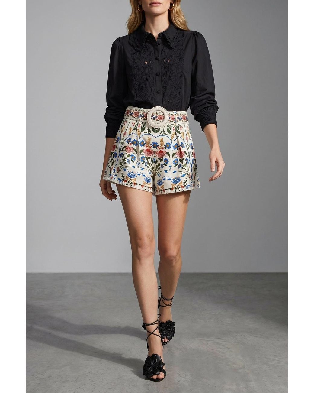 Farm Rio Black Blouse With Tonal Embroidery
