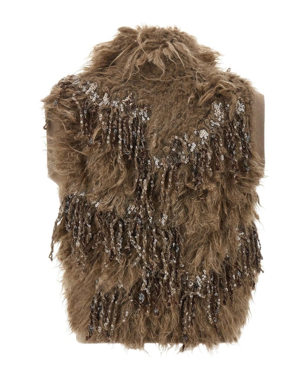 Brunello Cucinelli Brown Vest 'Dazzling Moss Embroidery'