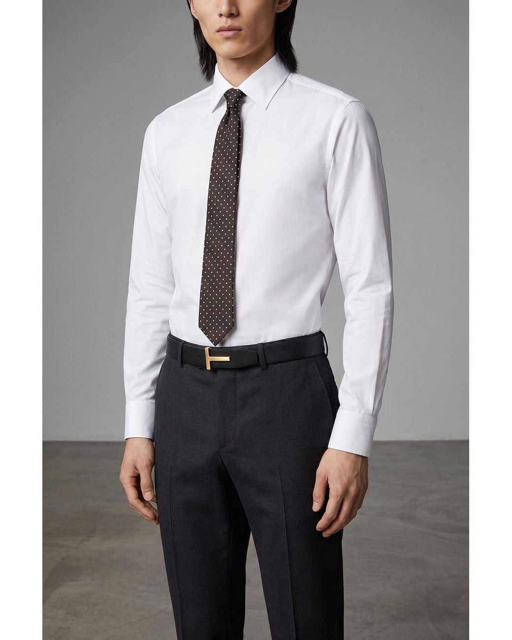 Tom Ford Black Grained Leather Belt With T Buckle for men