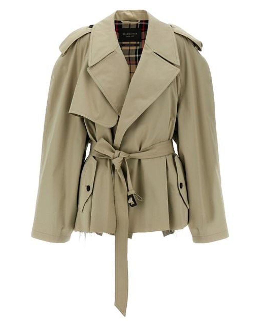 【関税&送料込】Balenciaga Beige Cropped Trench Coat In Cott BALENCIAGA | Oversized Cropped Cotton Trench Coat | Women