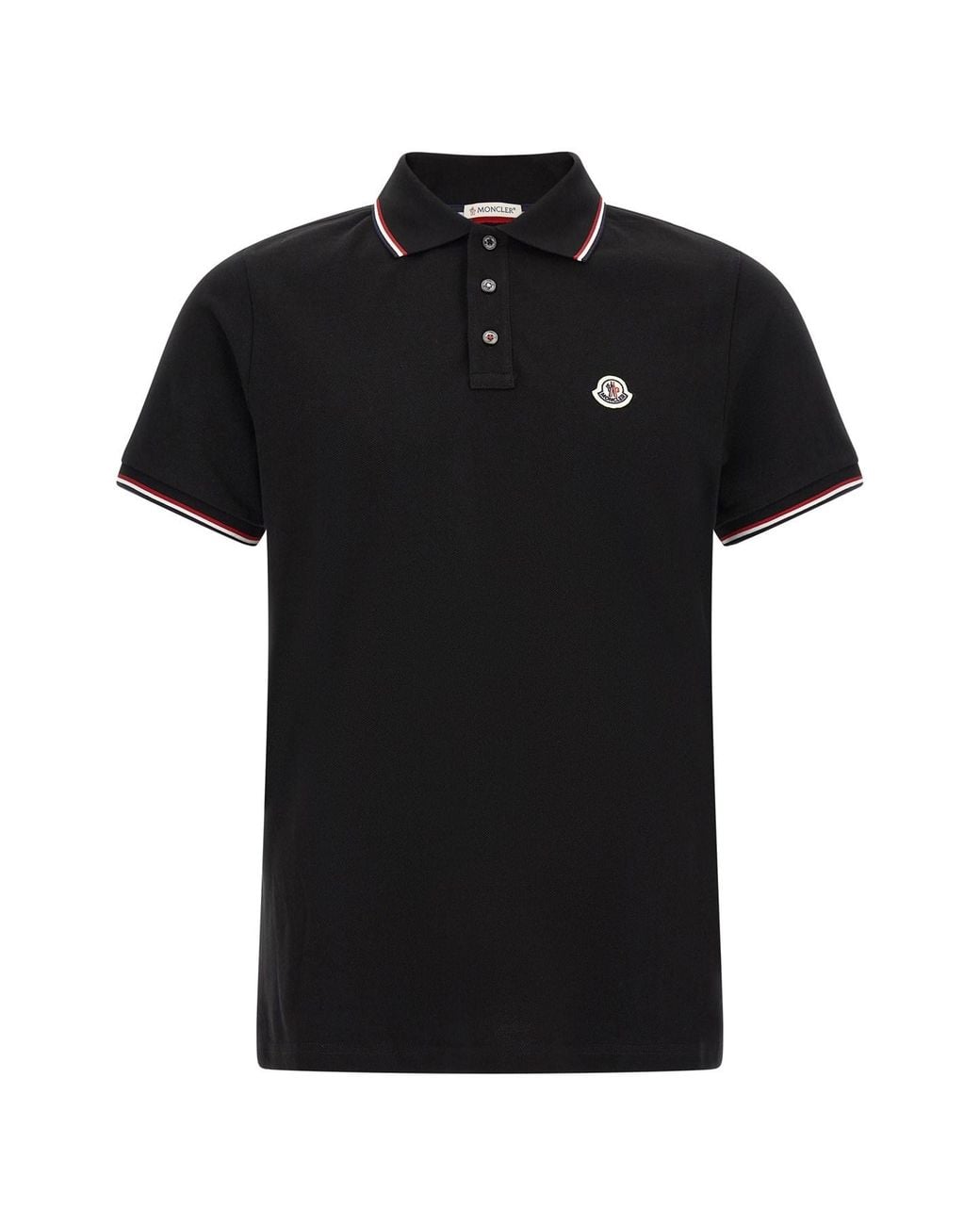 Moncler Black Tricolor Trim Polo Shirt for men