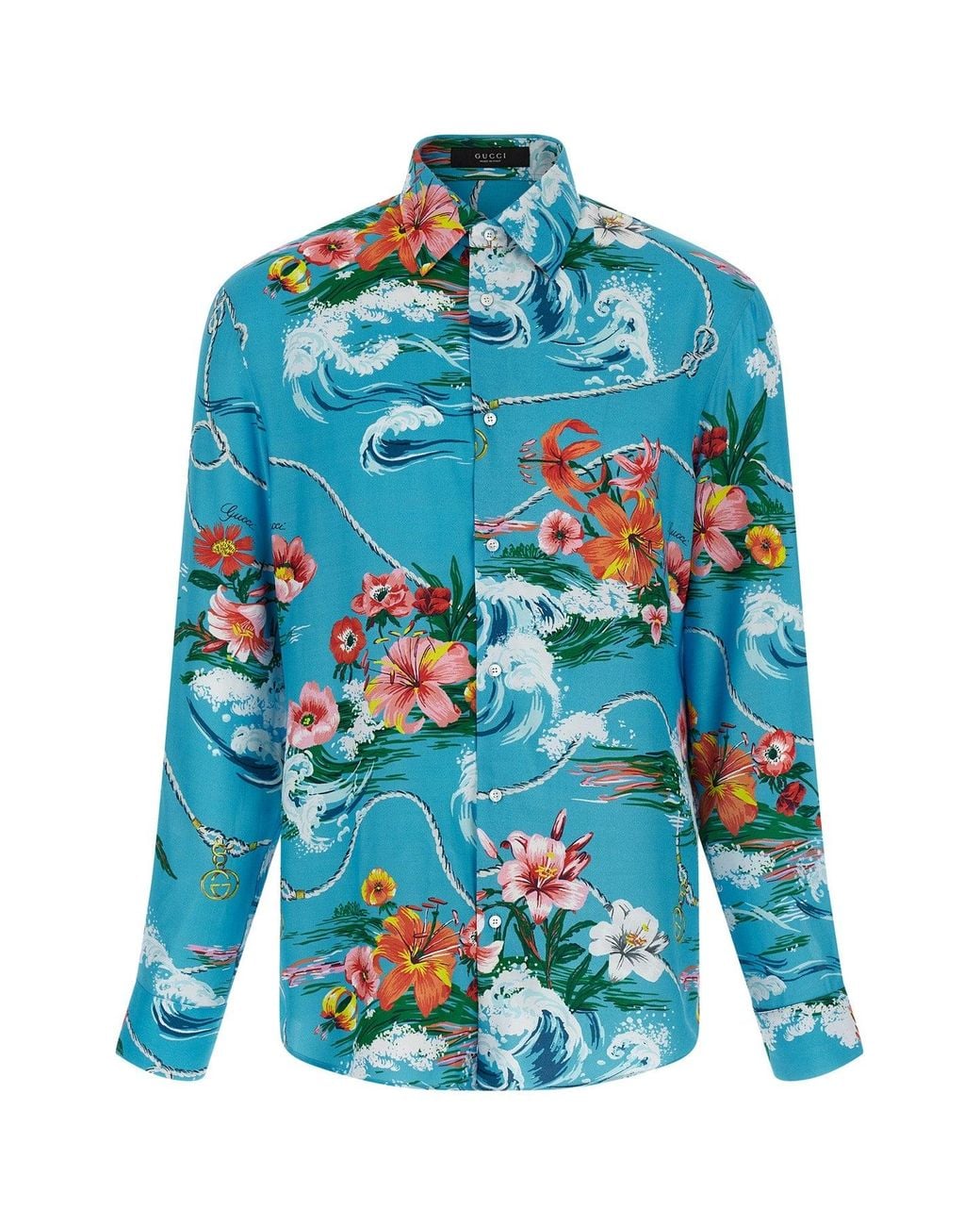 Gucci Blue Floral Print Shirt for men
