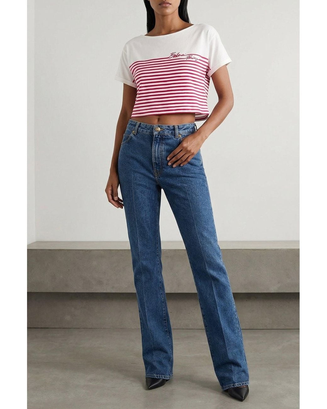 Balmain Blue Jeans With Embroidered Monogram