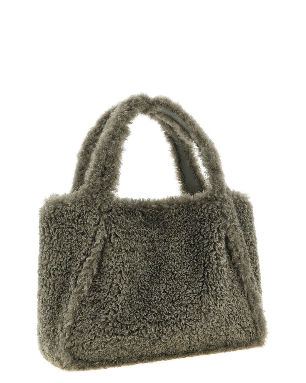 Stella McCartney Gray Logo Faux Shearling Shopper Bag