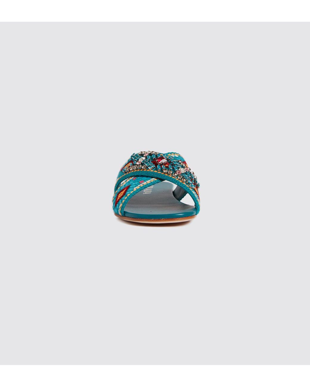 Prada Embroidered Jewel Crisscross Slide Sandal in Blue | Lyst