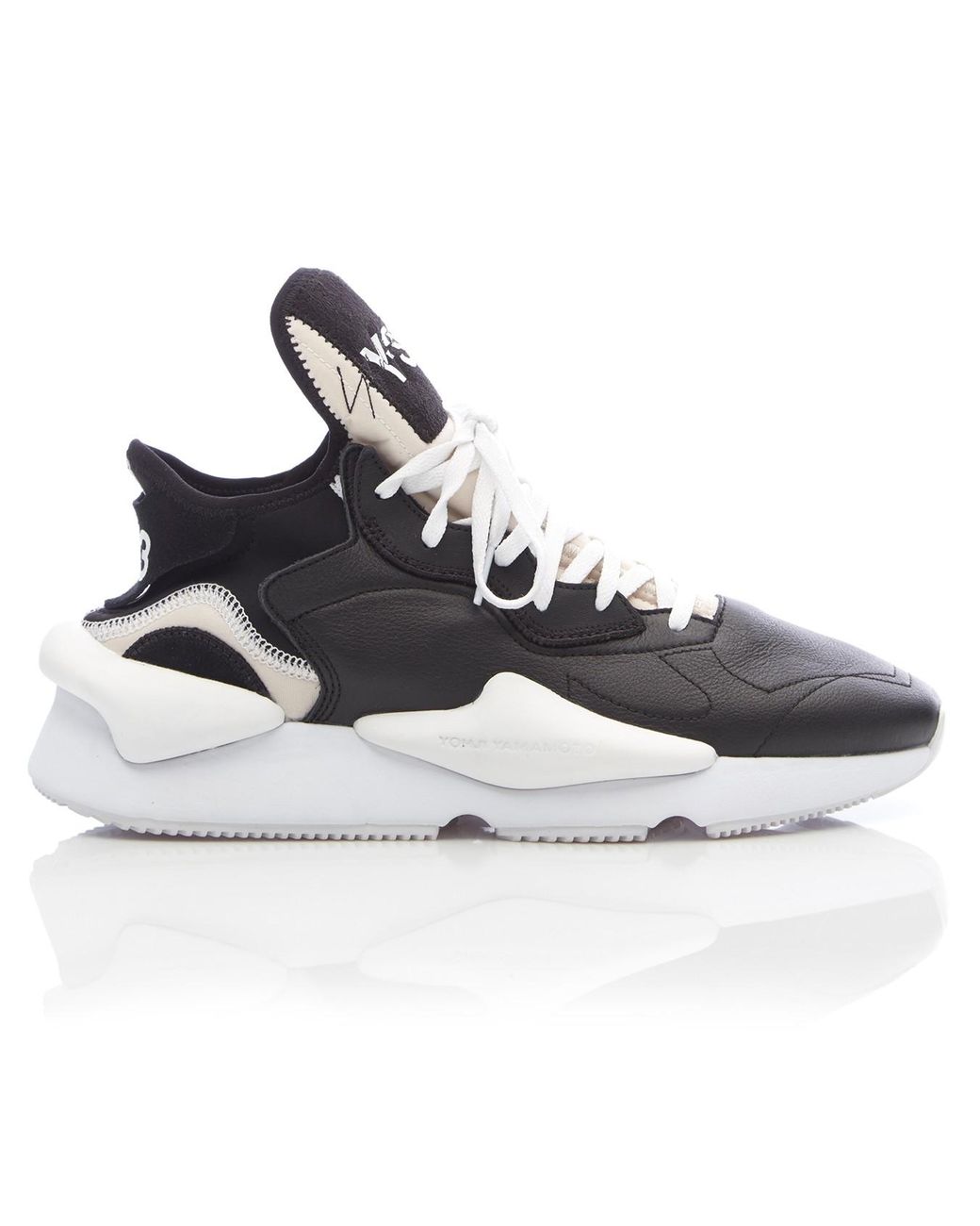 Y-3 Leather Y3 Kaiwa Black Sneakers for Men | Lyst