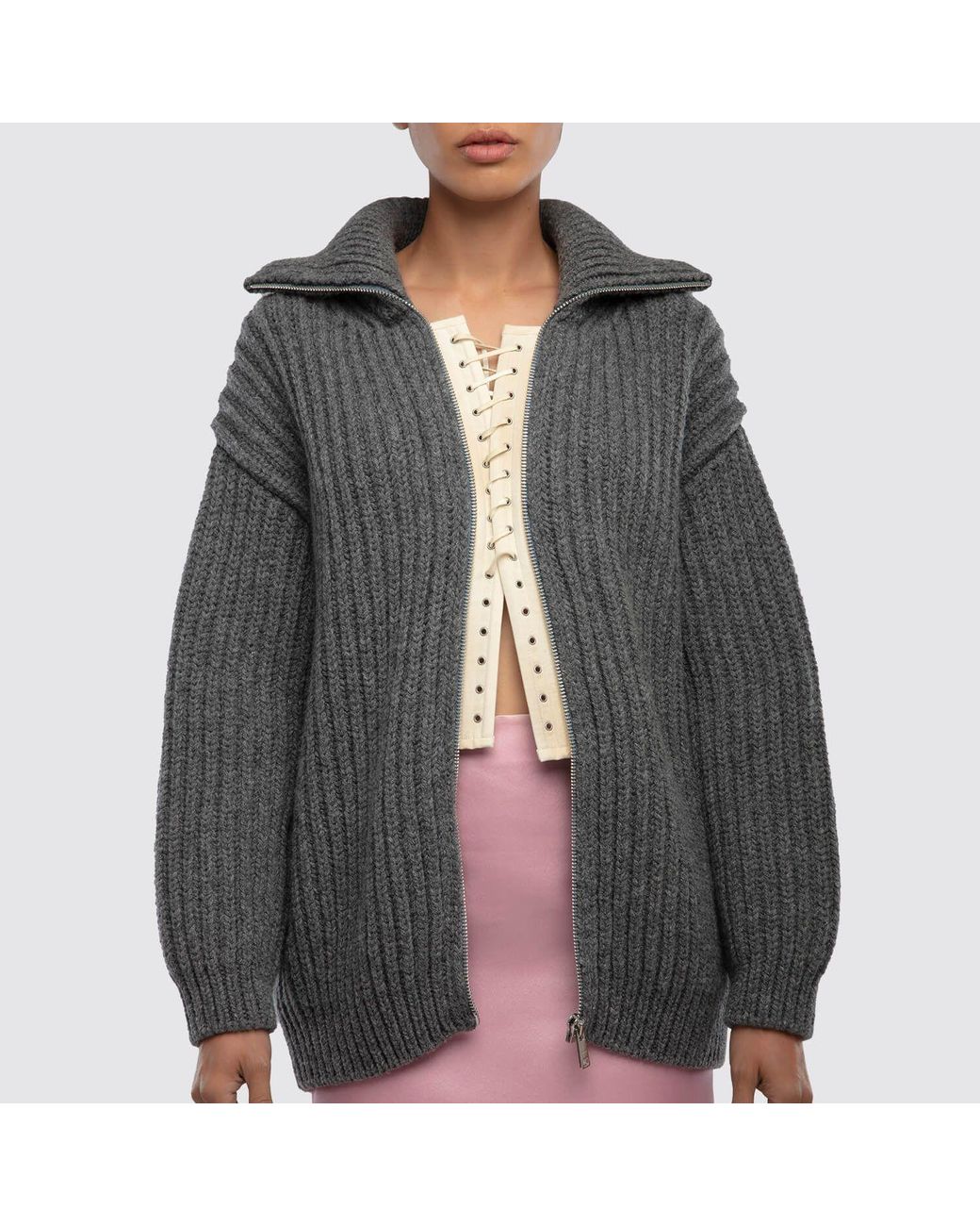 Prada Wool Cardigan Corset in Gray | Lyst
