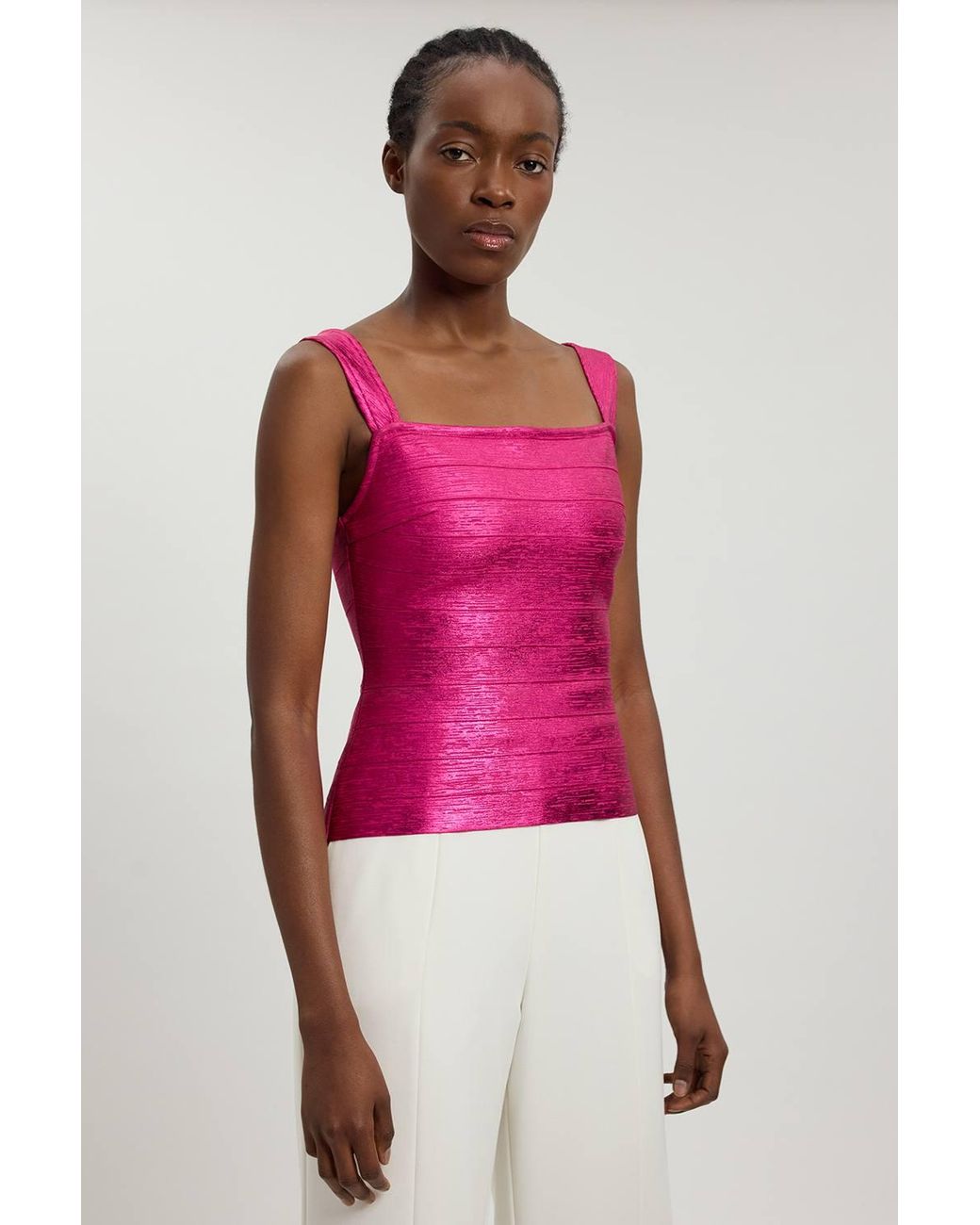Karen Millen Red Foil Metallic Figure Form Bandage Strappy Top