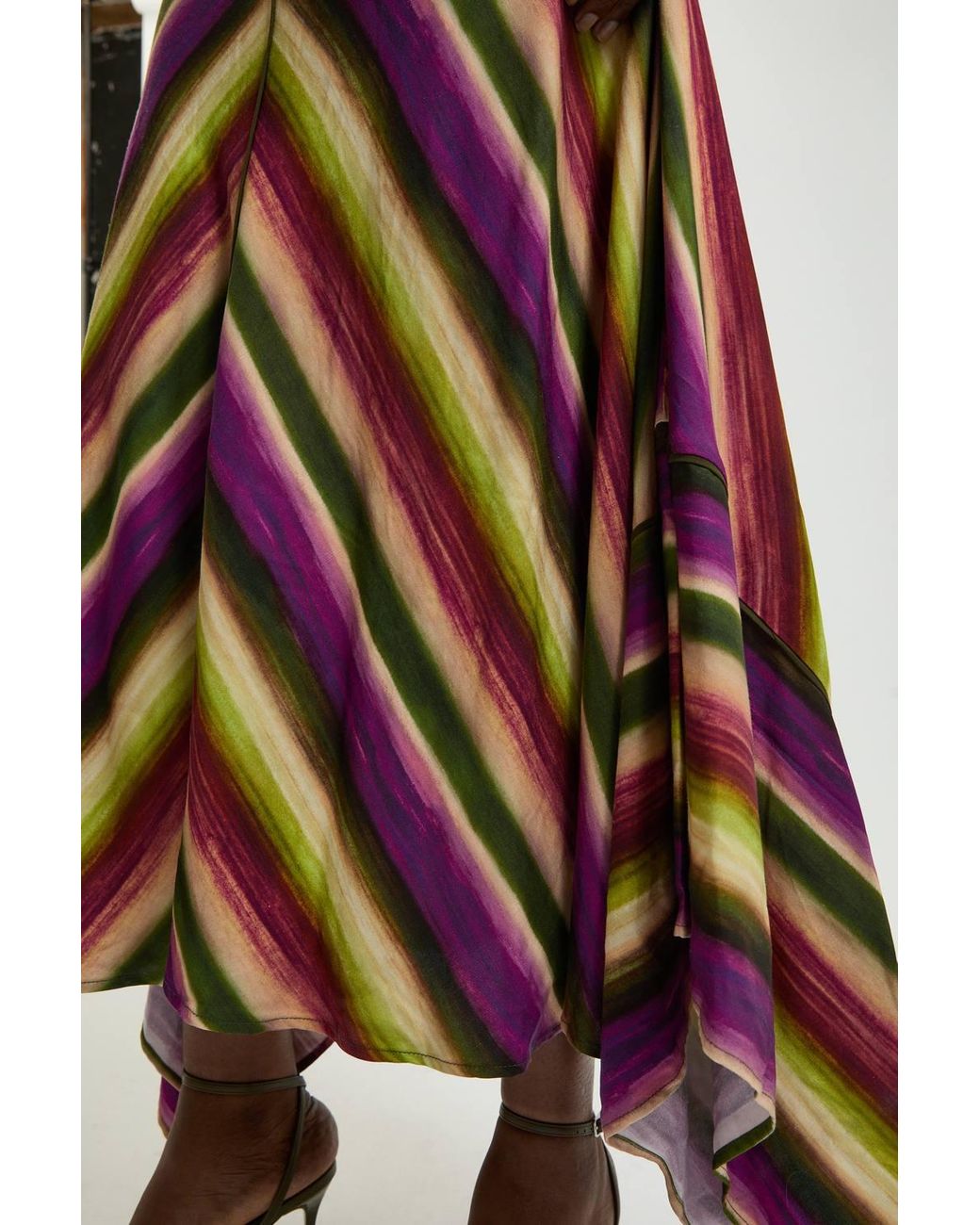 Karen Millen Purple Multi Fluid Stripe Cotton Mix Woven Halter Dress