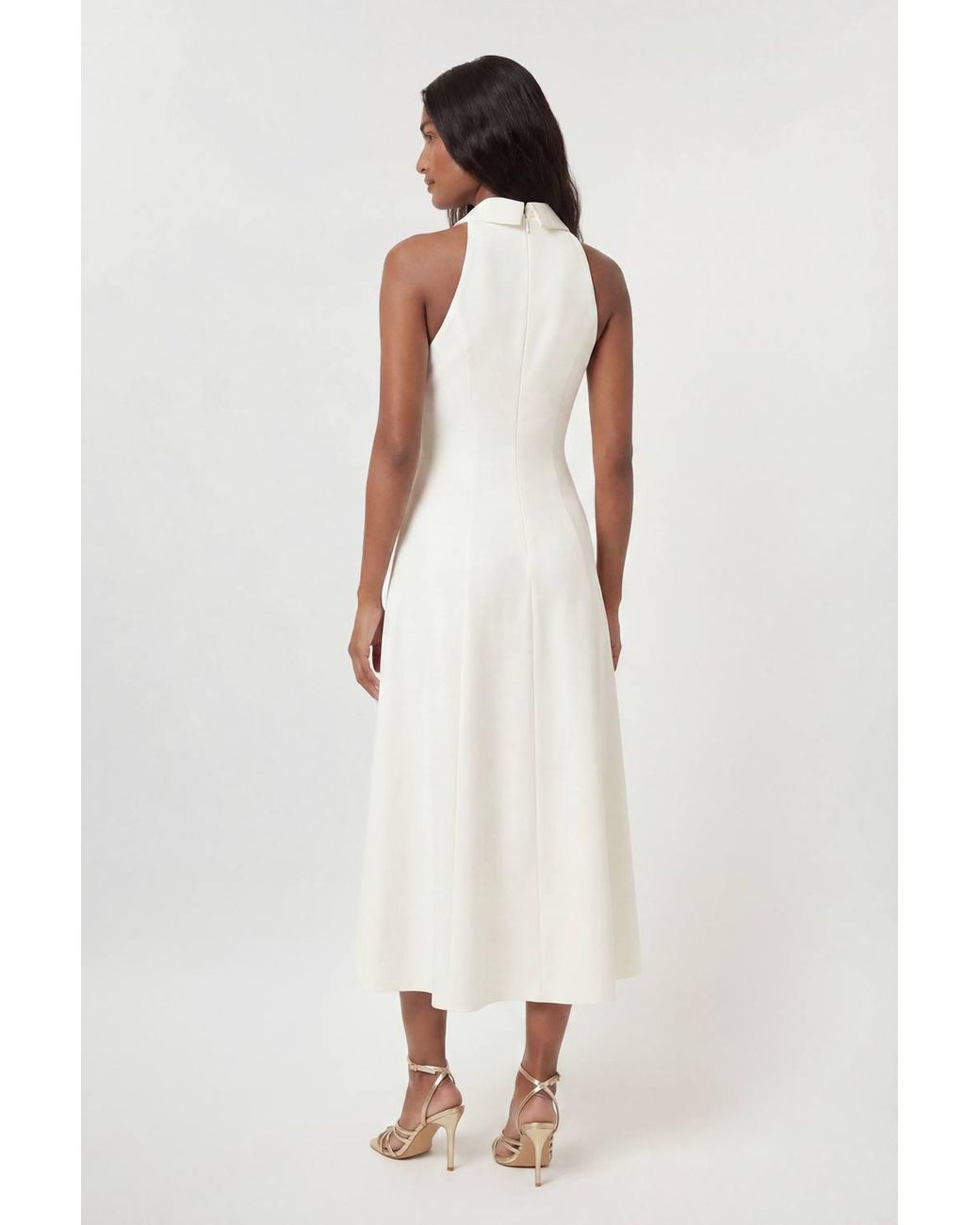 Karen Millen White Compact Stretch Seam Detail Tailored Full Skirted Midi Dress