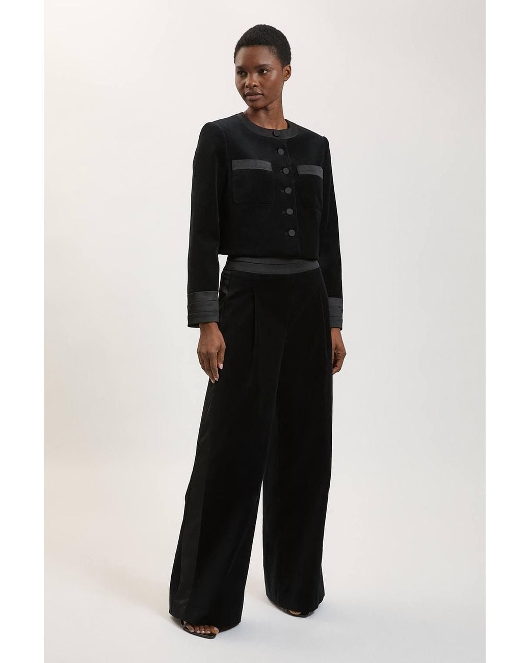 Karen Millen Black Velvet Tailored Wide Leg Trouser