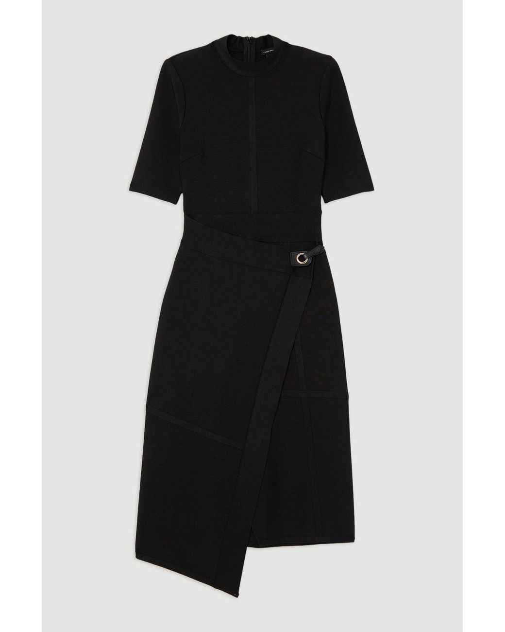 Karen Millen Black Figure Form Bandage Asymmetric Knit Midi Dress