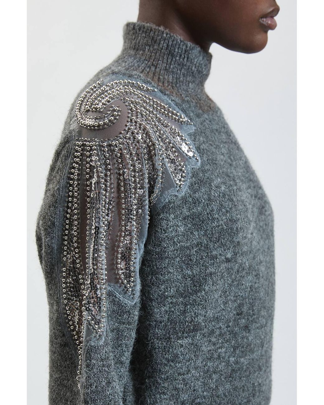 Karen Millen Blue Embellished Cosy Knitted Midi Dress
