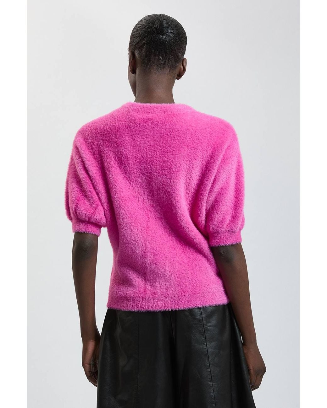 Karen Millen Pink Luxury Fluffy Short Sleeve Knit Jumper