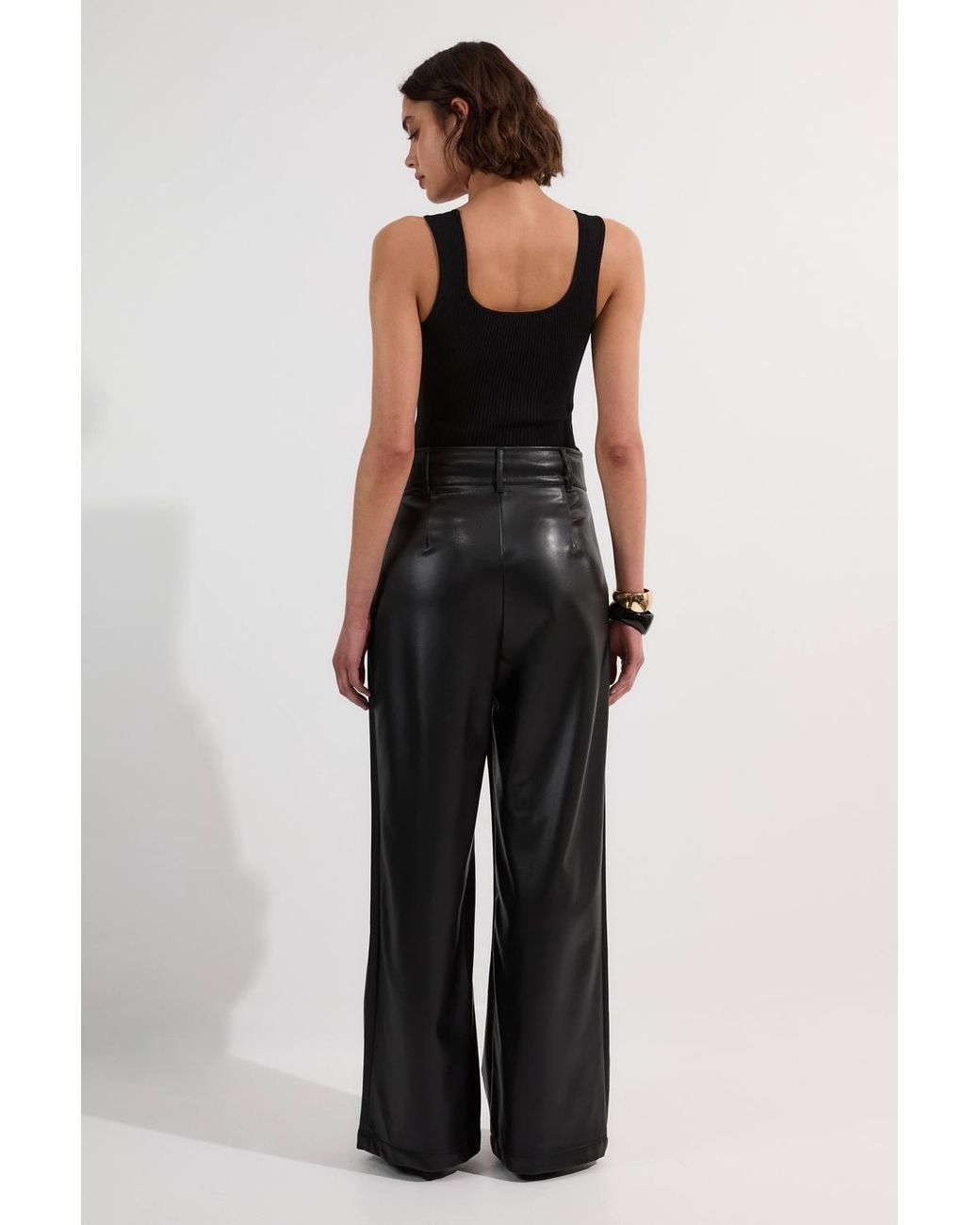 Karen Millen Blue Faux Leather High Waisted Wide Leg Trousers