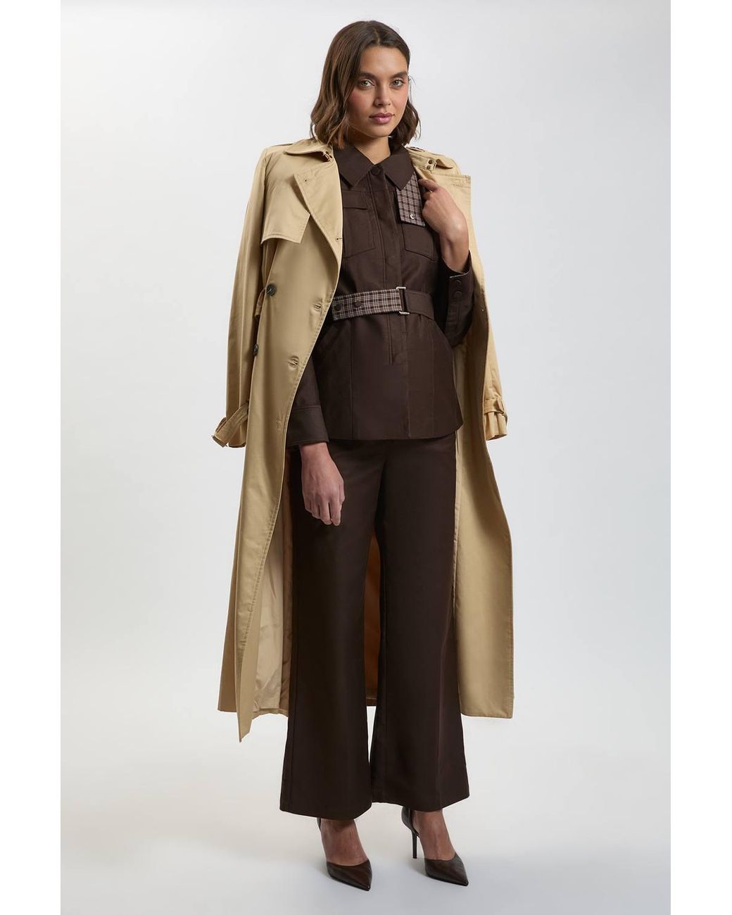 Karen Millen Brown Stretch Twill Tailored Pocket Trouser