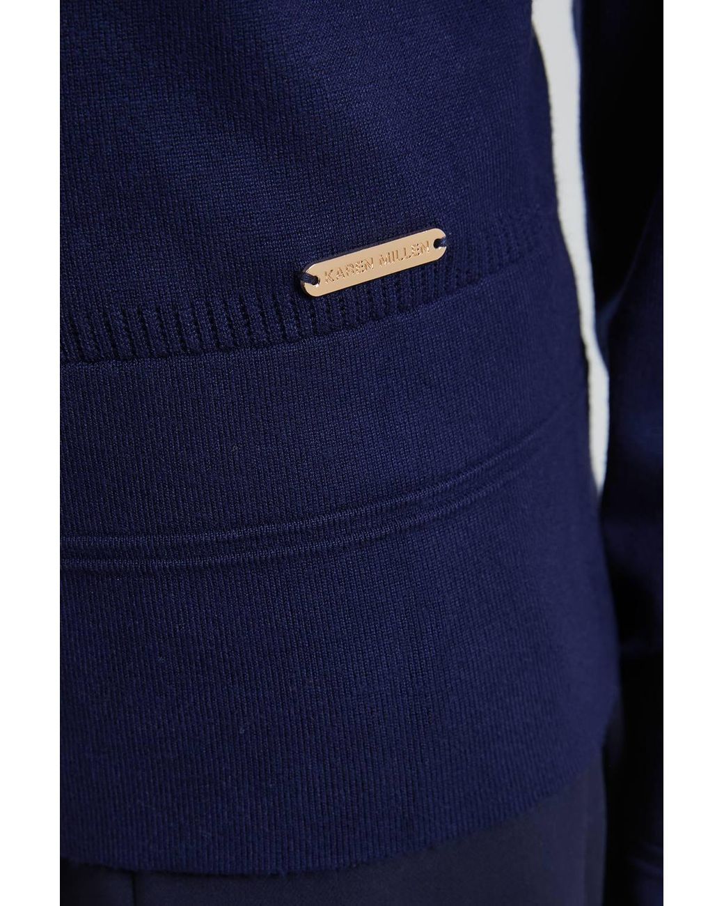 Karen Millen Blue Forever Viscose Blend Knitted Stitch Detail Balloon Sleeve Cardigan Sweater