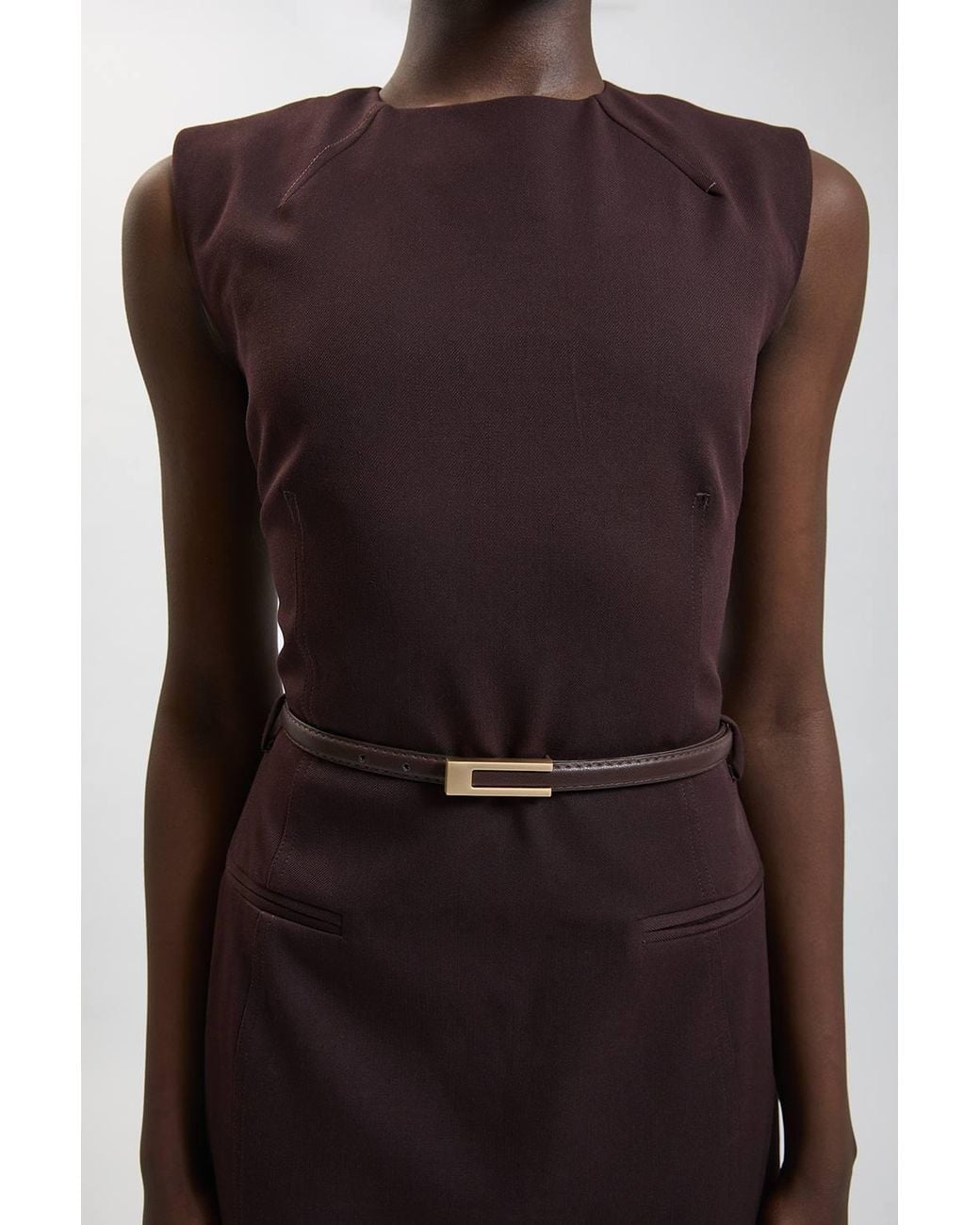 Karen Millen Brown Tailored Belted Midi Skirt Pencil Dress
