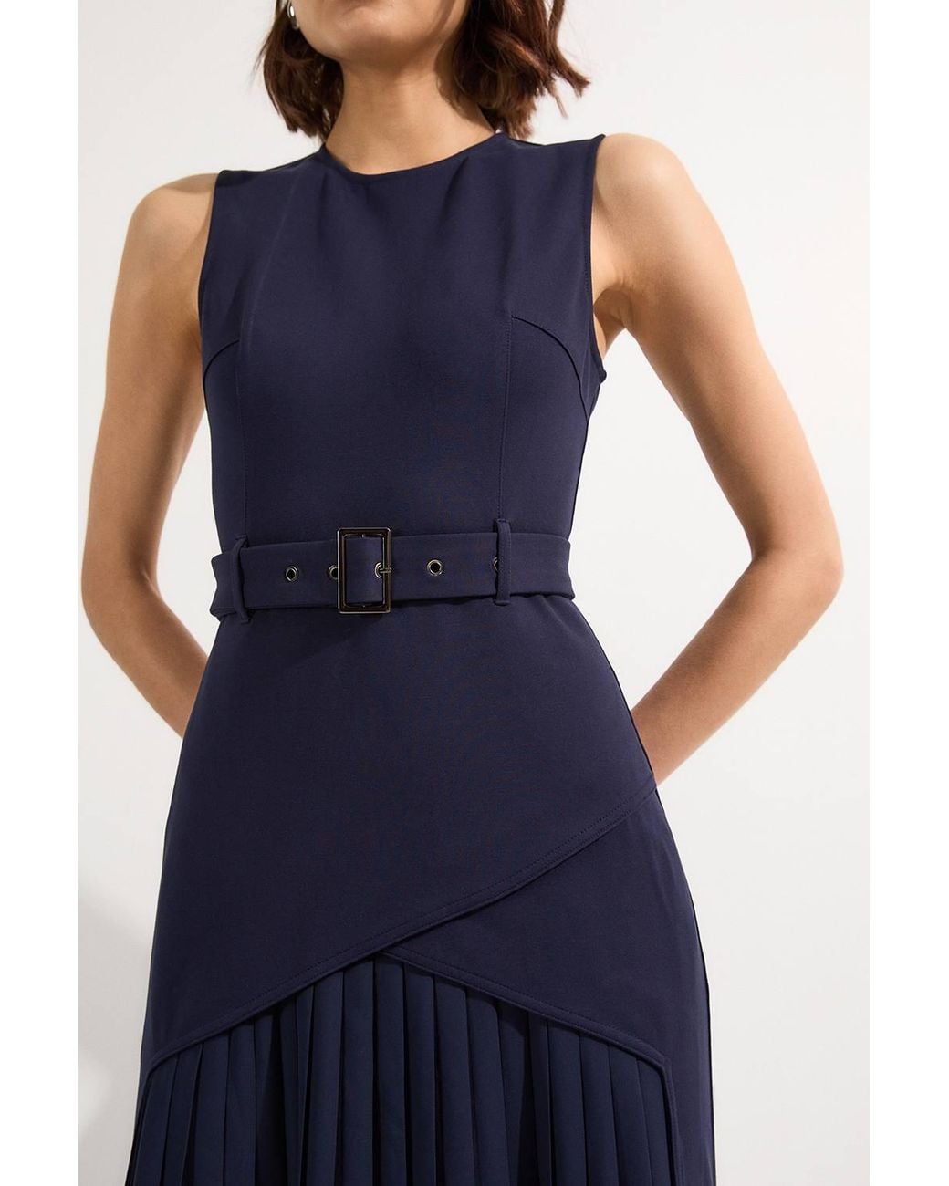 Karen Millen Blue Wedding Guest Dresses Forever Ponte And Georgette Jersey Pleated Maxi Dress