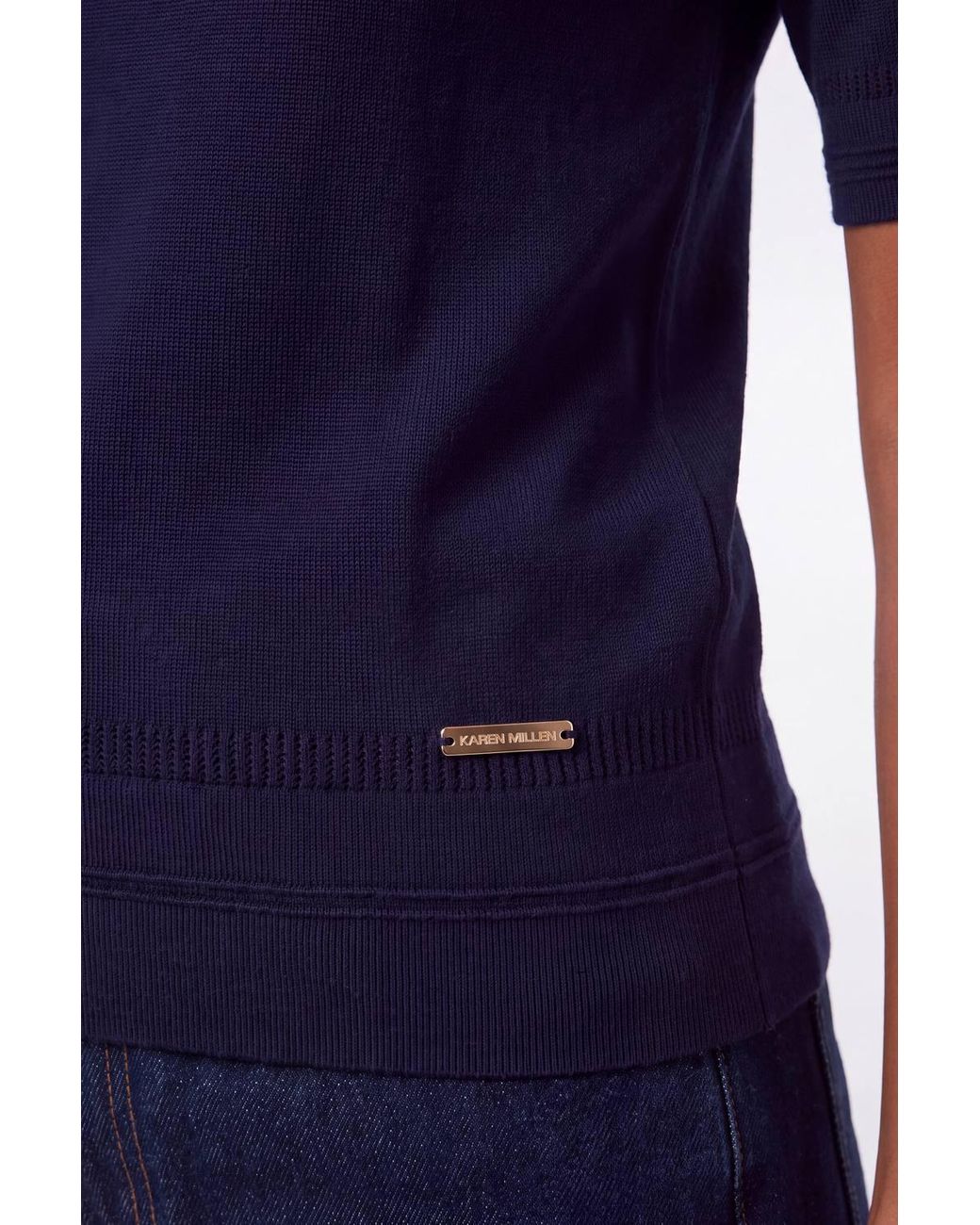 Karen Millen Blue Forever Viscose Blend V Neck Knitted Short Sleeve Top