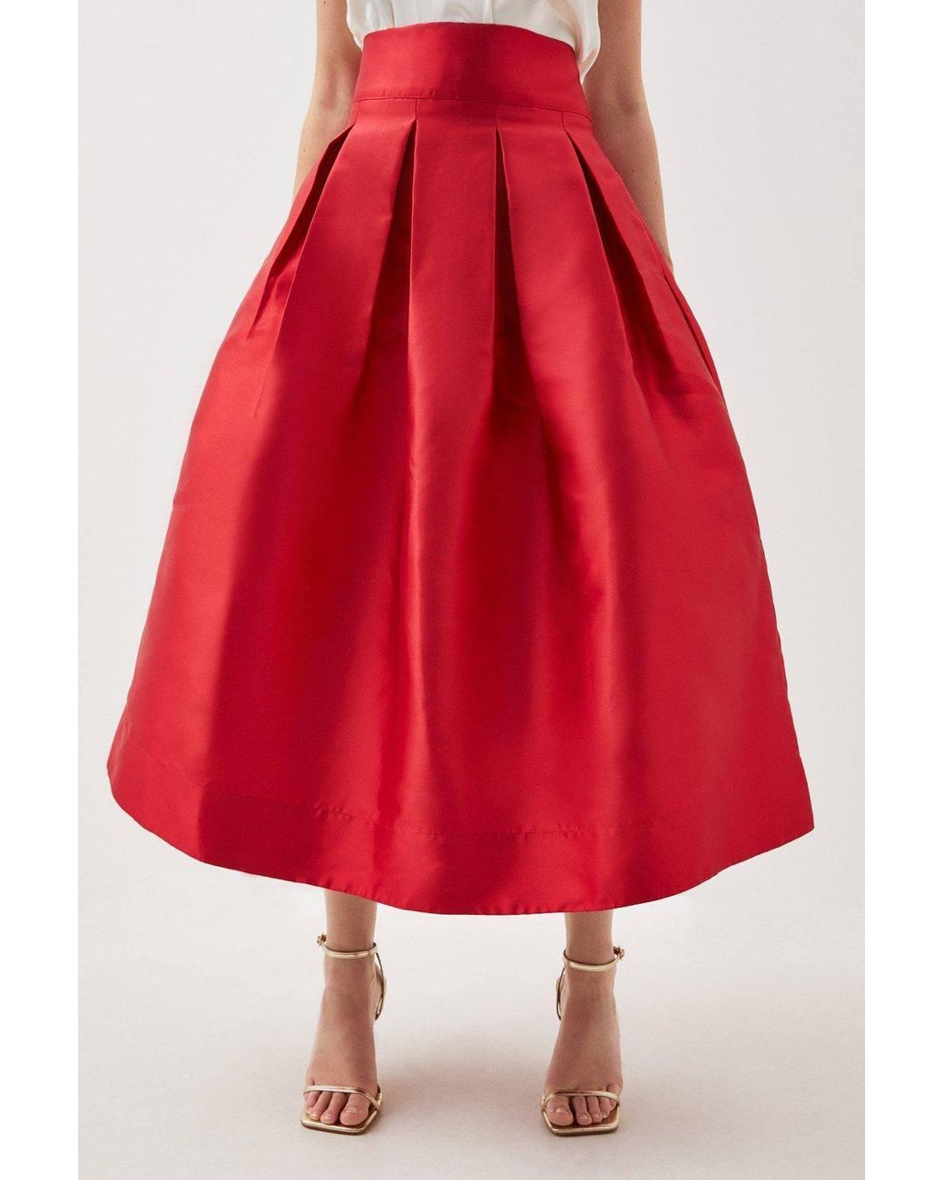 Karen Millen Red Forever Twill Woven Prom Maxi Skirt