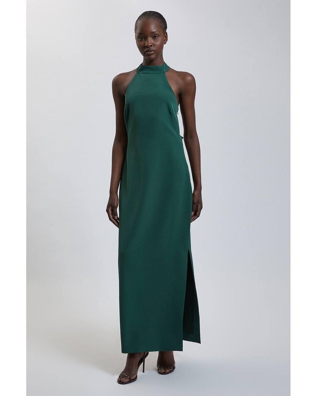 Karen Millen Green Petite Soft Tailored Halter Neck Open Back Maxi Dress