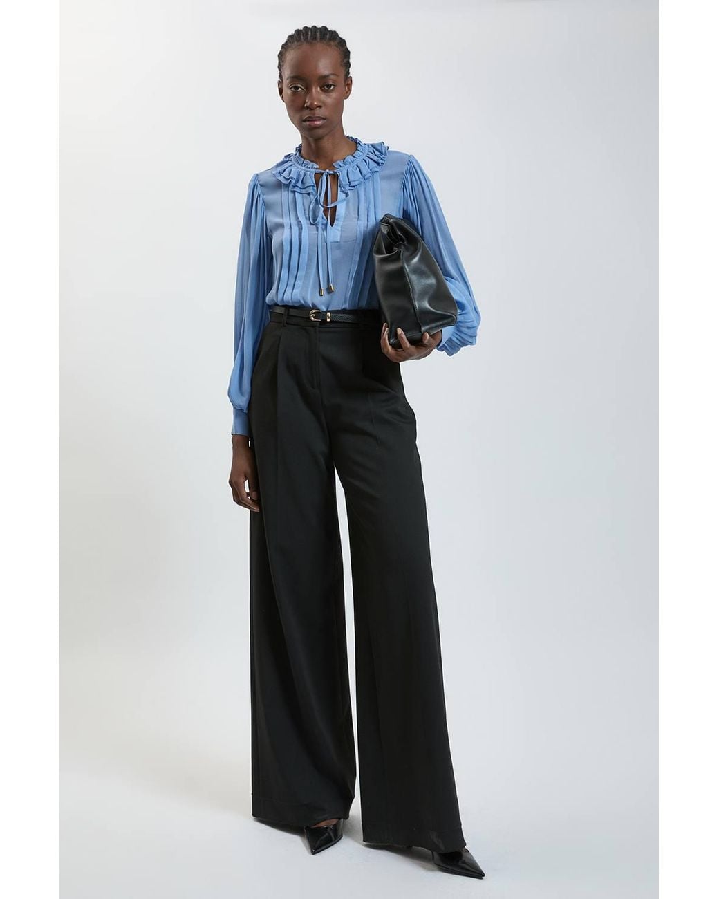 Karen Millen Blue Viscose Georgette Frill Neck Blouse