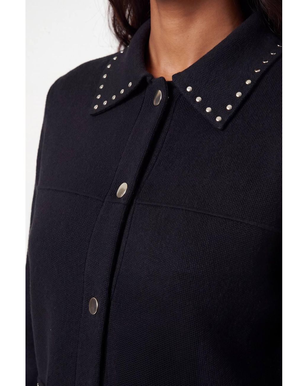 Karen Millen Blue Studded Collared Knitted Jacket