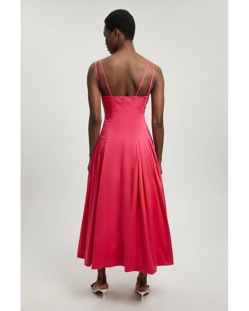 Karen Millen Red Petite Cotton Sateen V Neck Maxi Dress
