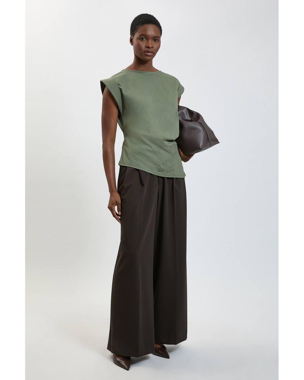 Karen Millen Green 100% Cotton Asymmetric Jersey T-Shirt